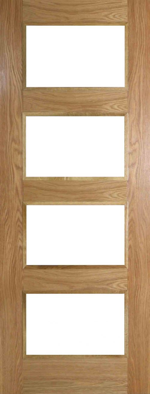 Internal Oak Shaker 4 Light Door Prefinished with Clear Flat Glass