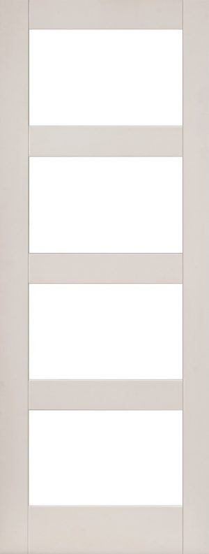 Internal White Moulded Smooth Shaker 4 Light Door Primed with Clear Flat Glass